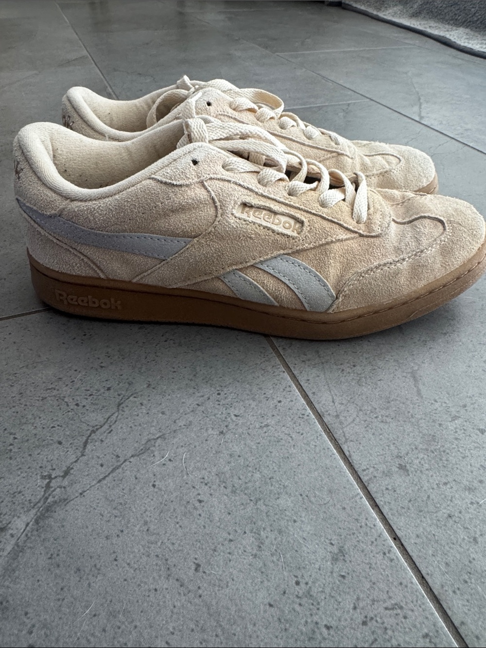 Reebok Women’s Cream Suede Sneakers with Gum Sole